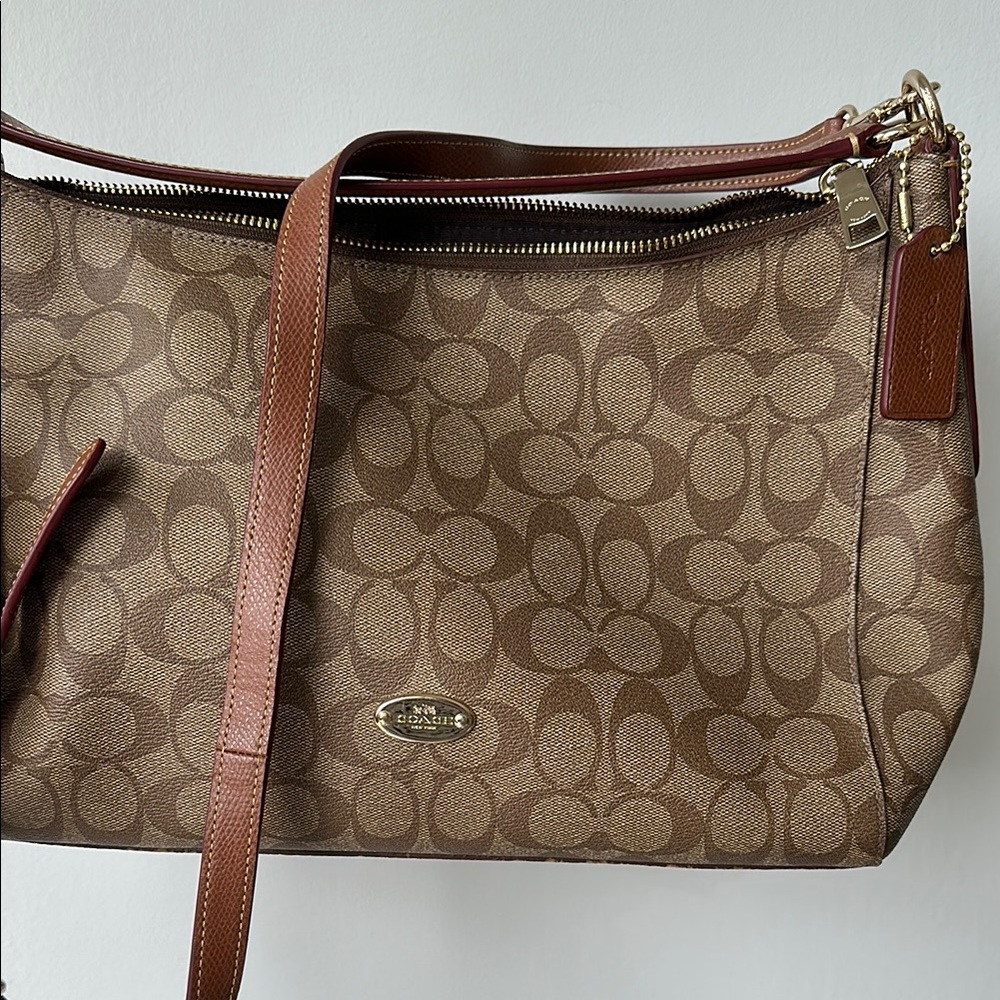 New Coach Brown Leather Trim Shoulder Bag